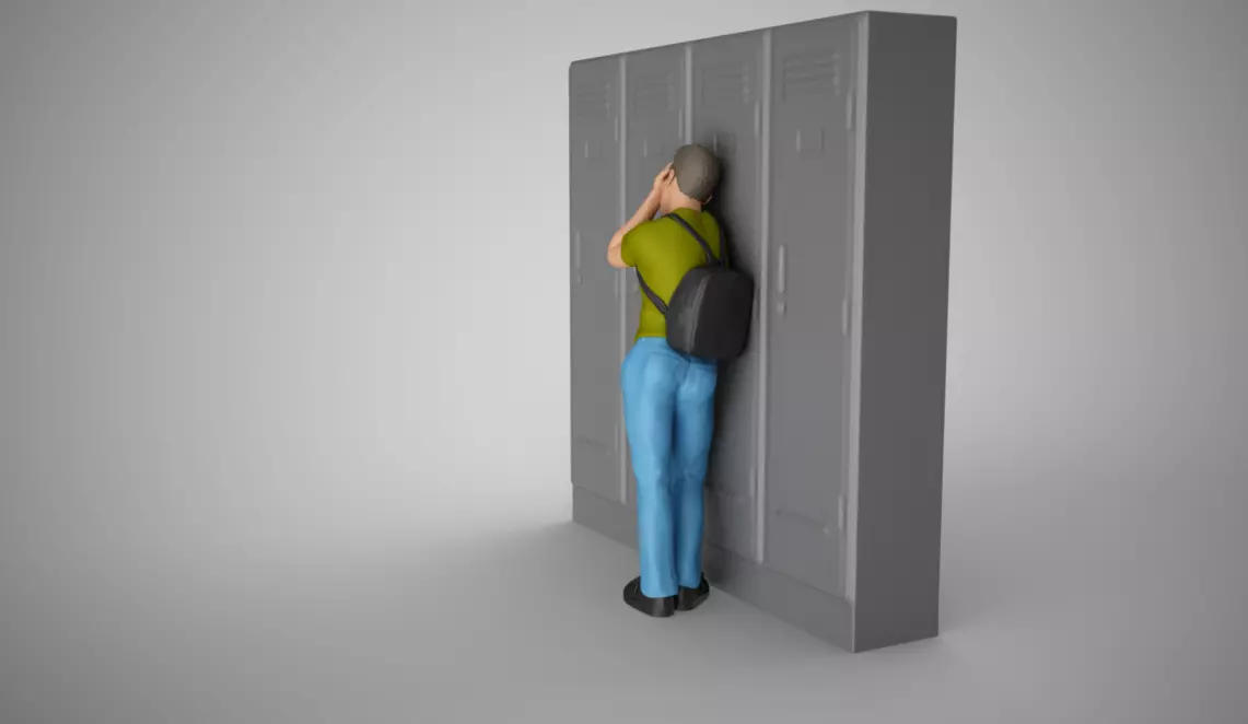 Sad Boy Leaning On Lockers 3D print model_0