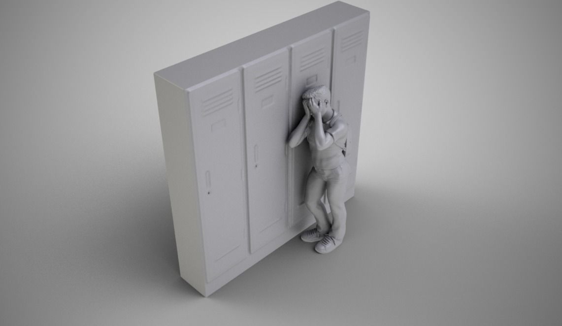 Sad Boy Leaning On Lockers 3D print model_3