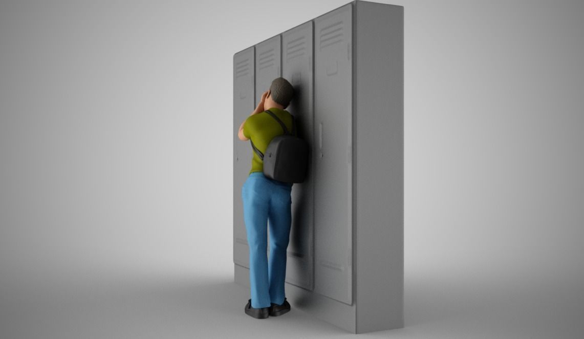 Sad Boy Leaning On Lockers 3D print model_8