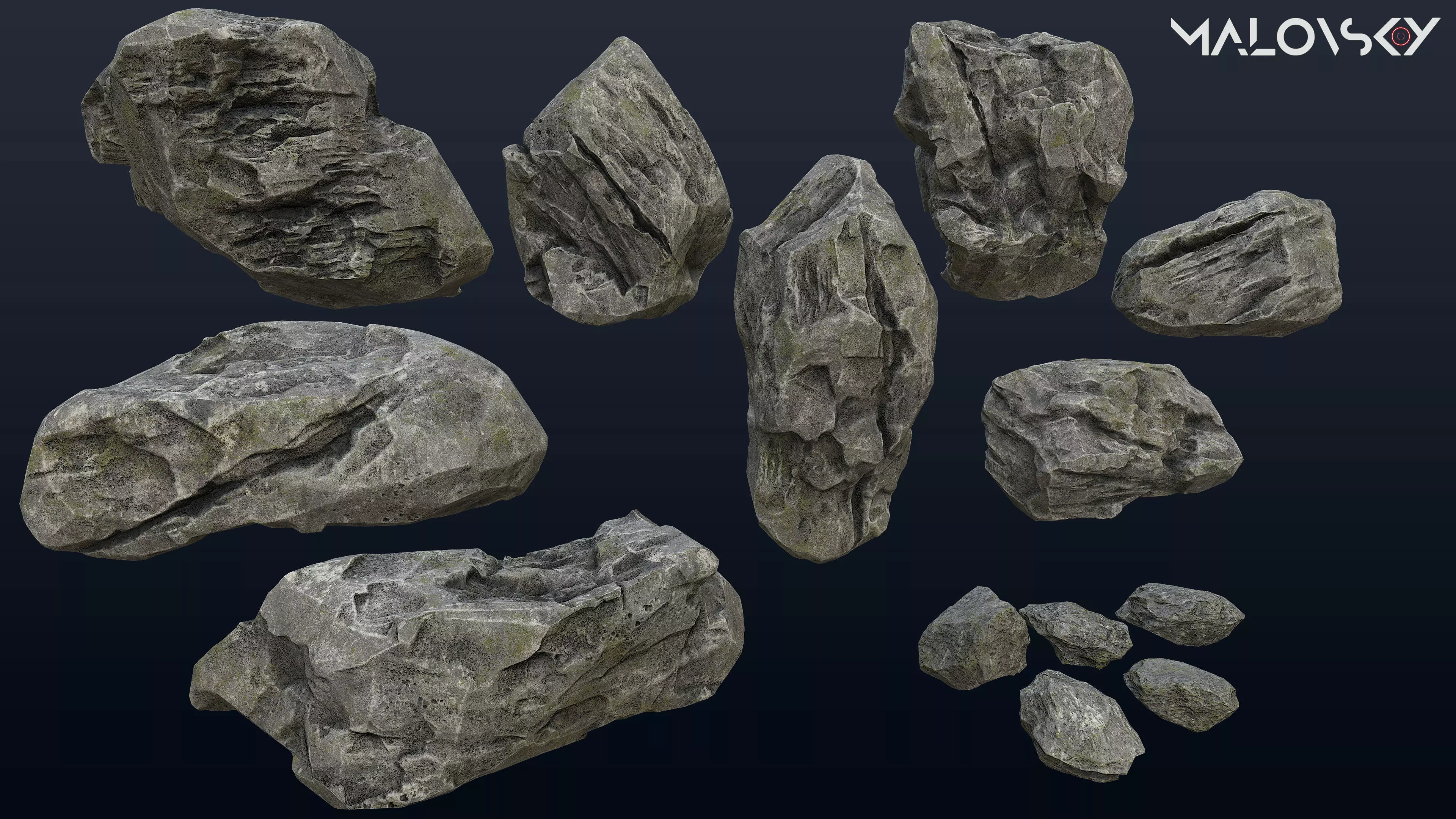 Rock Pack 4K PBR Game Ready Low-poly 3D model