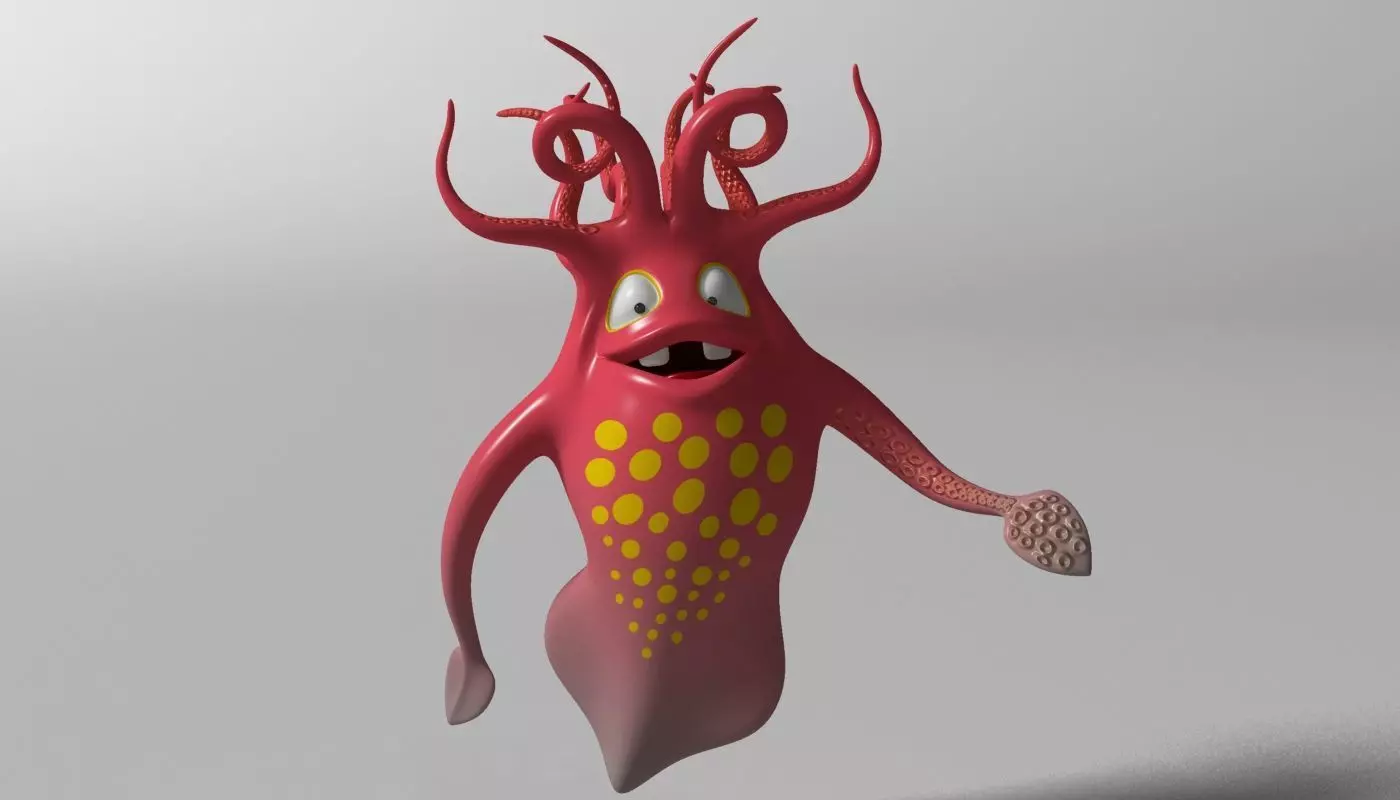 Cartoon Squid Monster RIGGED  Low-poly 3D model_0