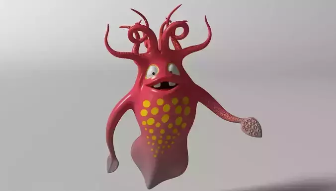 Cartoon Squid Monster RIGGED  Low-poly 3D model