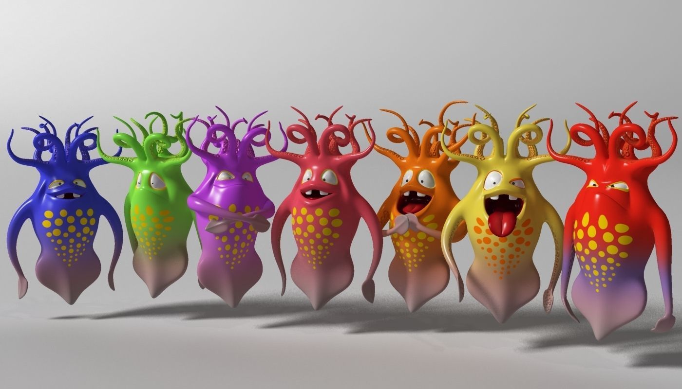 Cartoon Squid Monster RIGGED  Low-poly 3D model_1