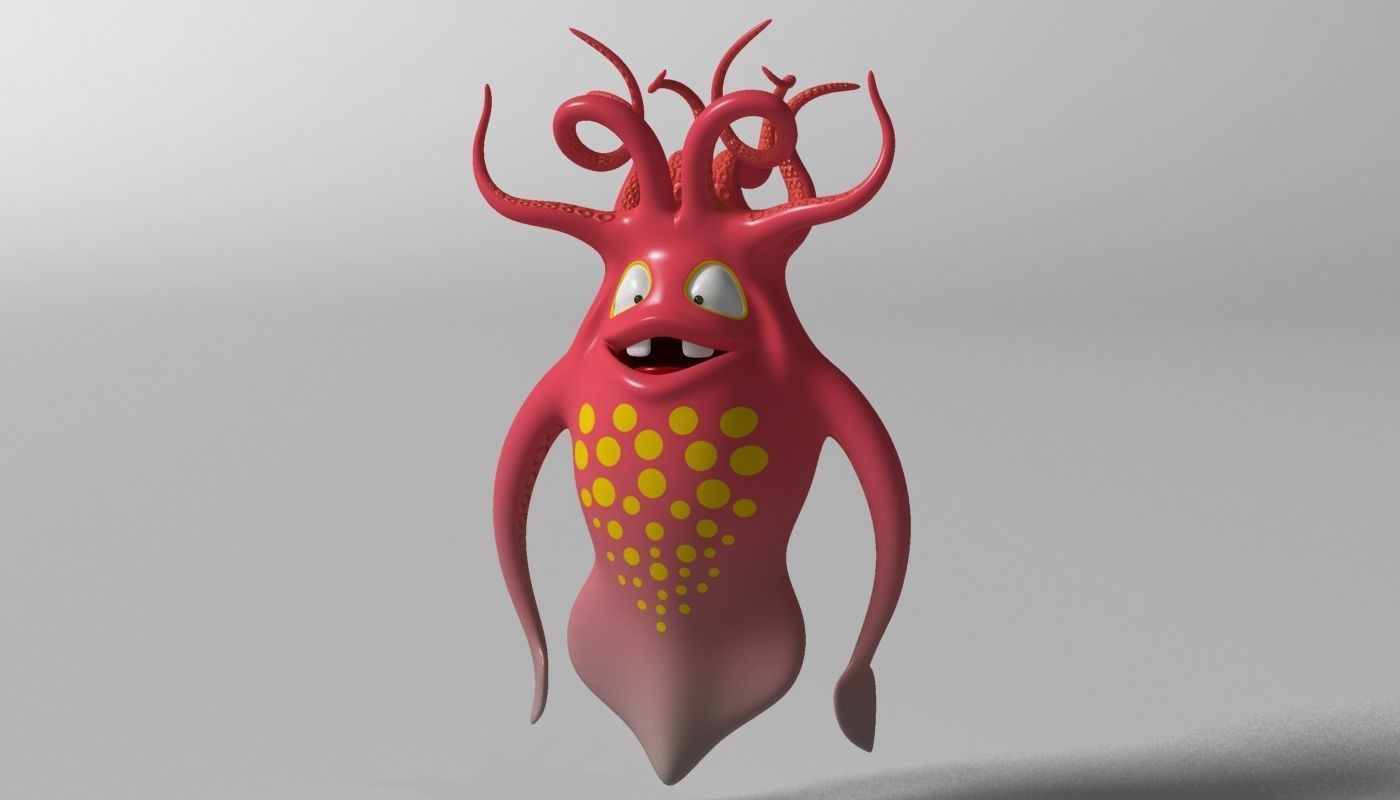Cartoon Squid Monster RIGGED  Low-poly 3D model_2