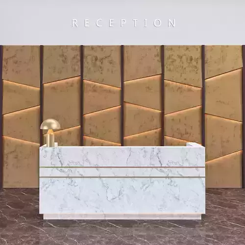 Reception marble desk with gold accents 3D model