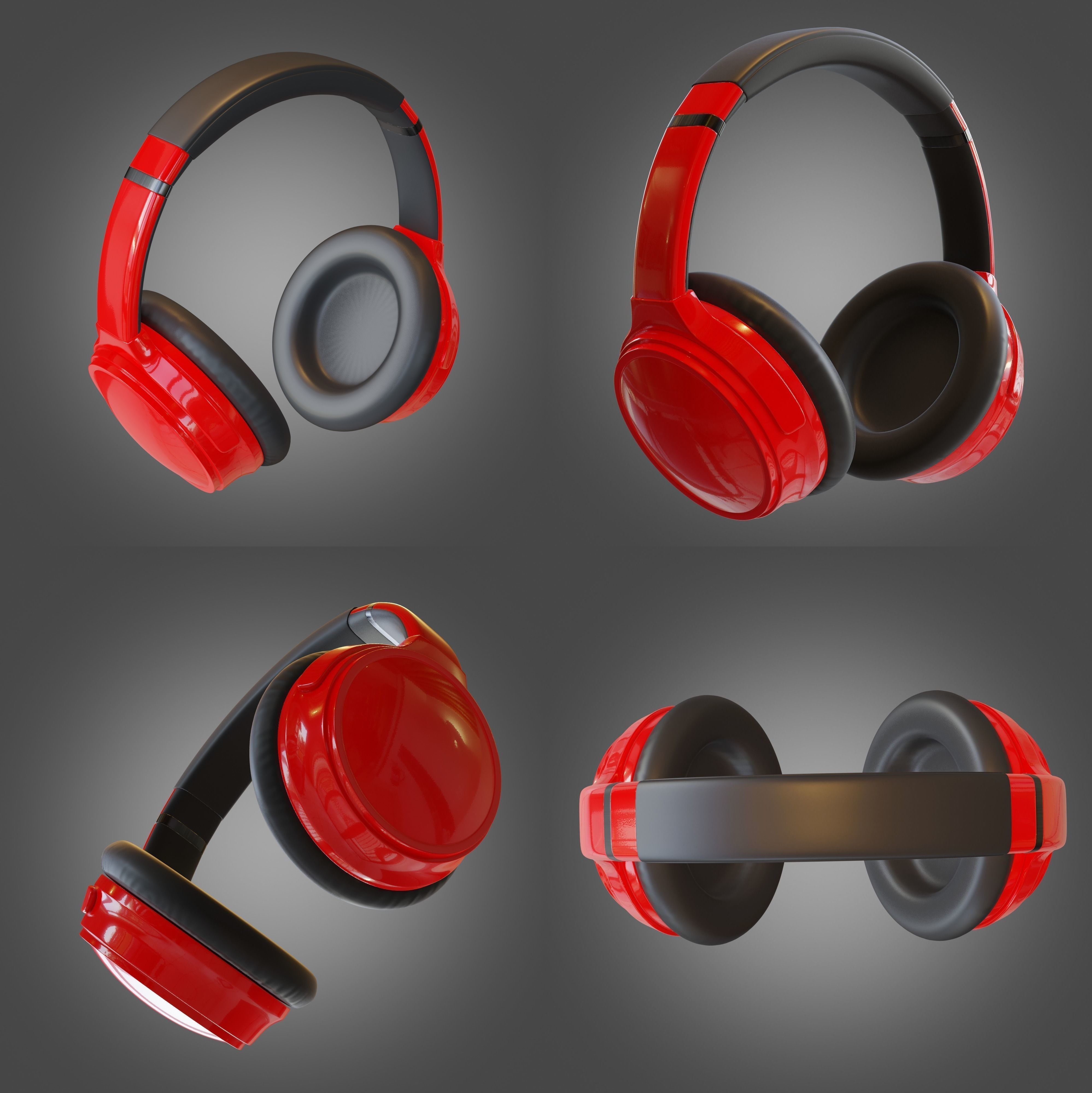 Headphone Red Subdivision Ready for Film Low-poly 3D model_7
