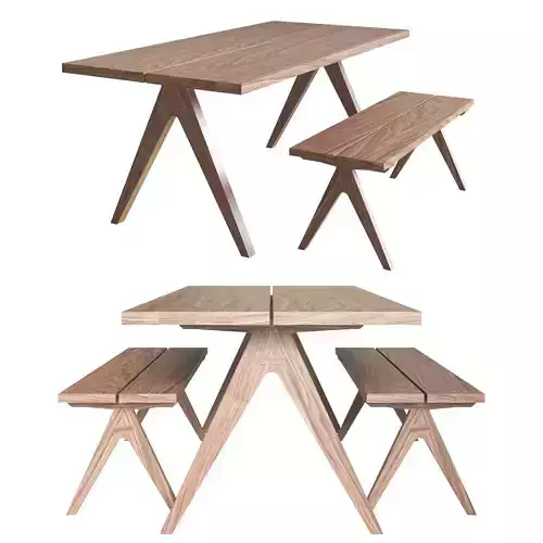 Split Top Dining Table and Bench