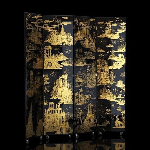 Folding Screen Gran Coromandel Black by Fornasetti Low-poly 3D model