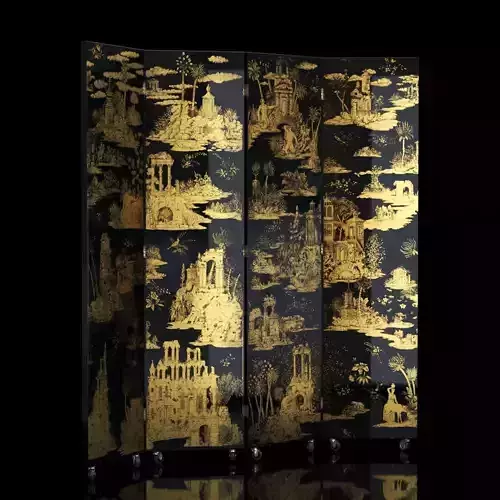 Folding Screen Gran Coromandel Black by Fornasetti Low-poly 3D model
