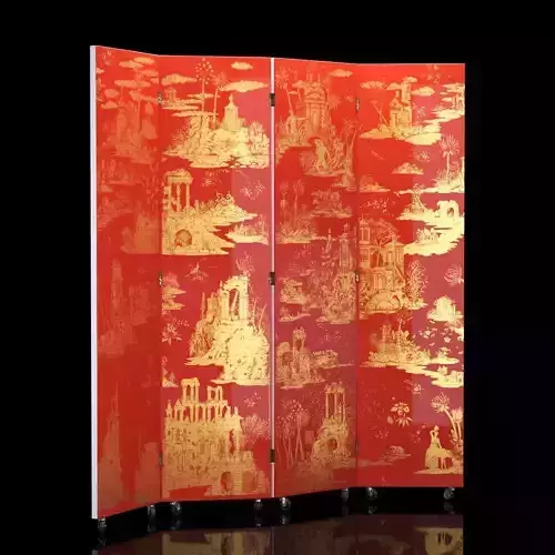 Folding Screen Gran Coromandel Red and Gold by Fornasetti Low-poly 3D model