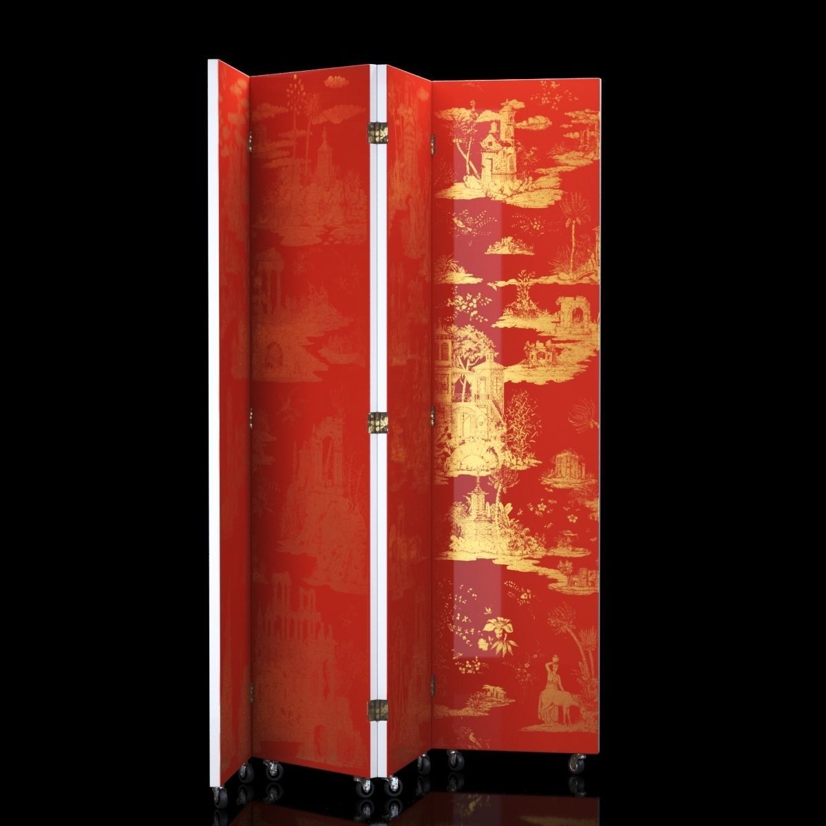 Folding Screen Gran Coromandel Red and Gold by Fornasetti Low-poly 3D model_2
