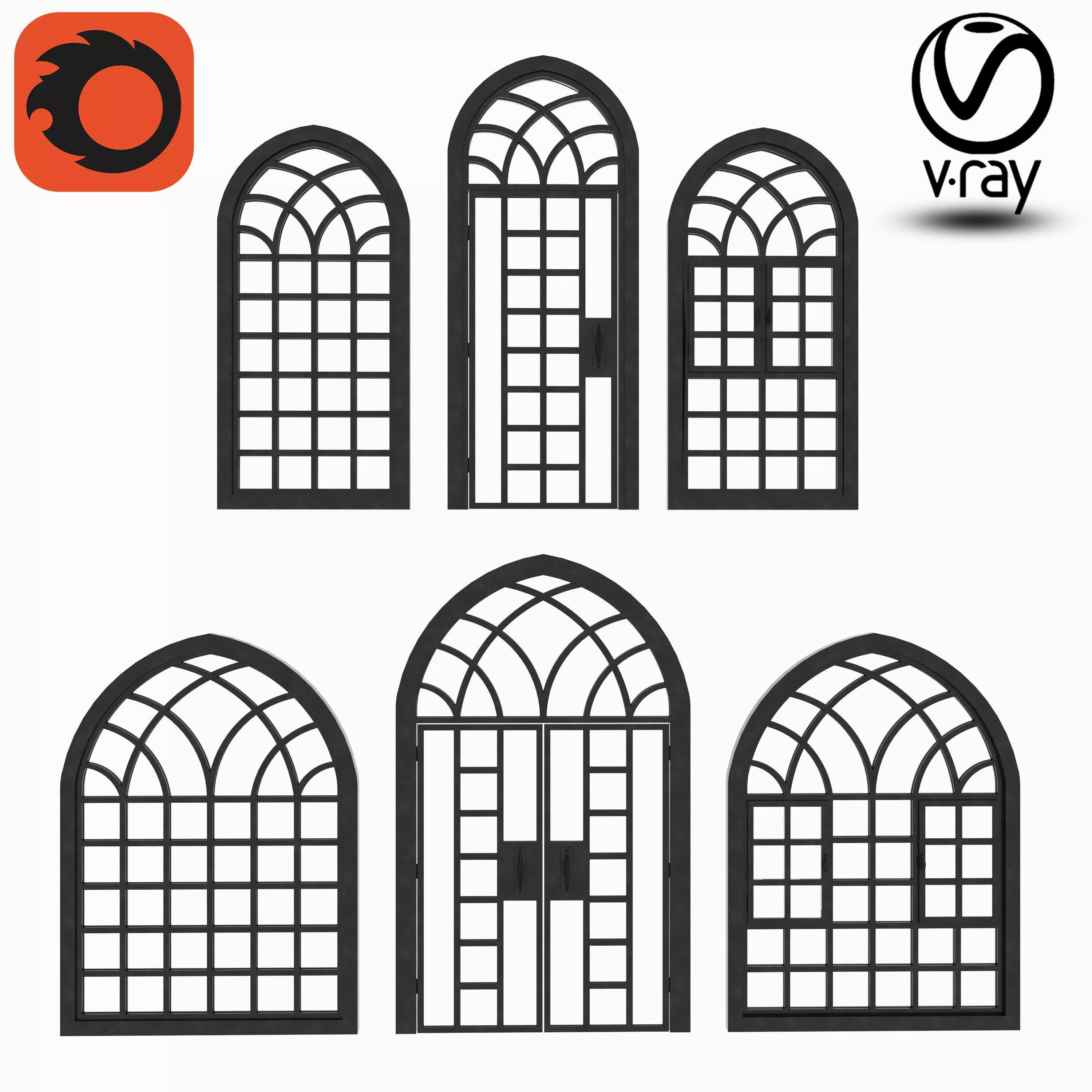 Arch Windows - Doors Animated Set 3D model_0