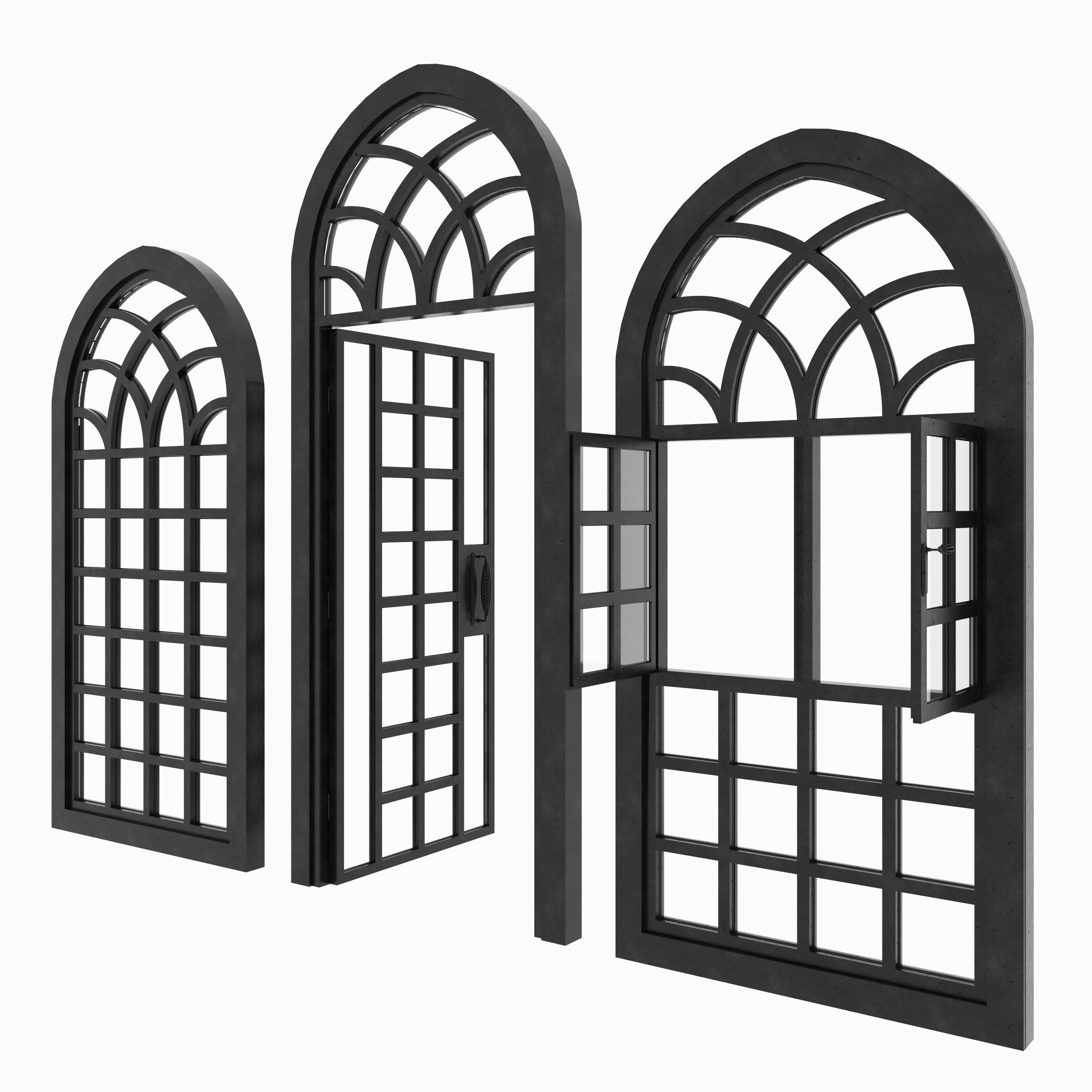 Arch Windows - Doors Animated Set 3D model_6