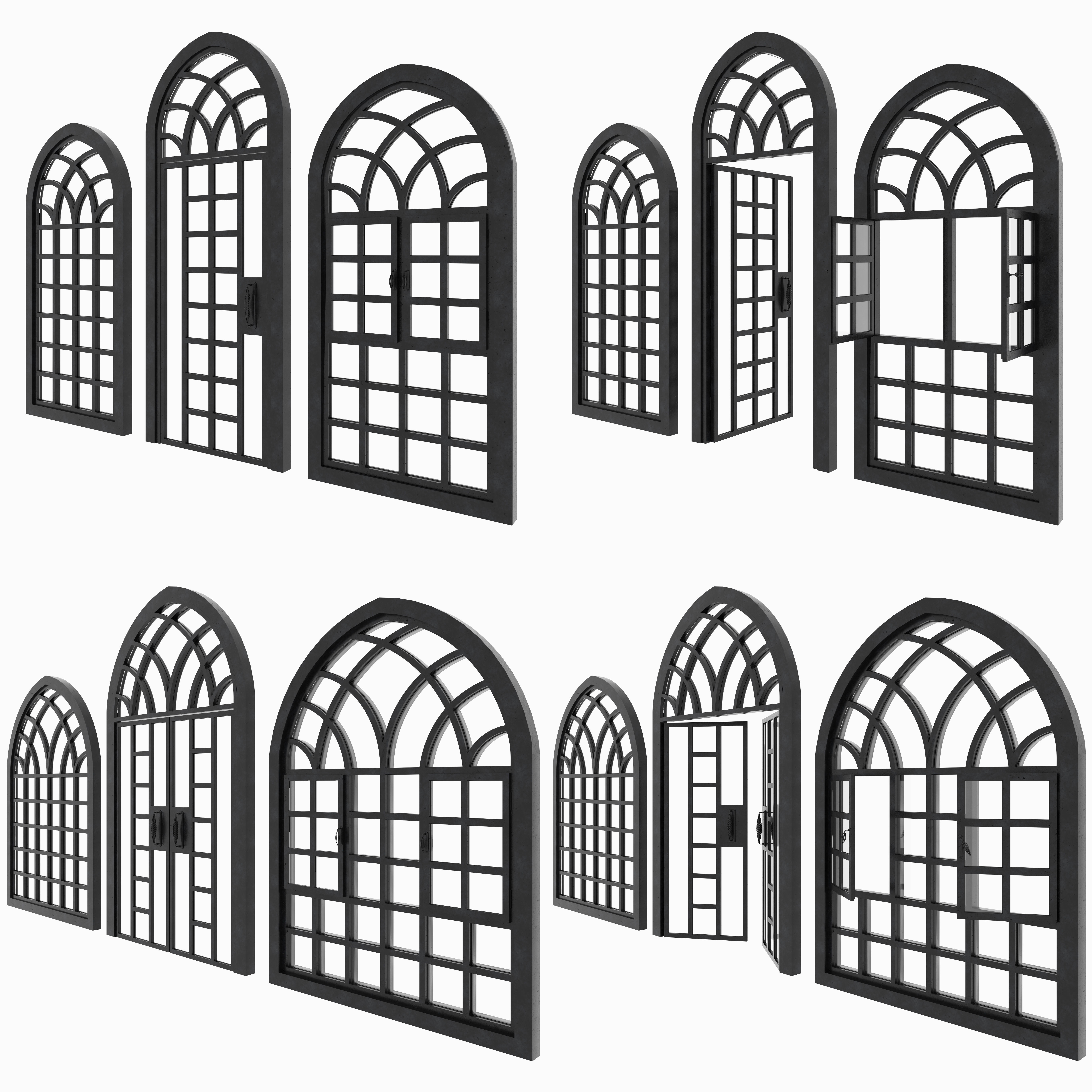 Arch Windows - Doors Animated Set 3D model_2