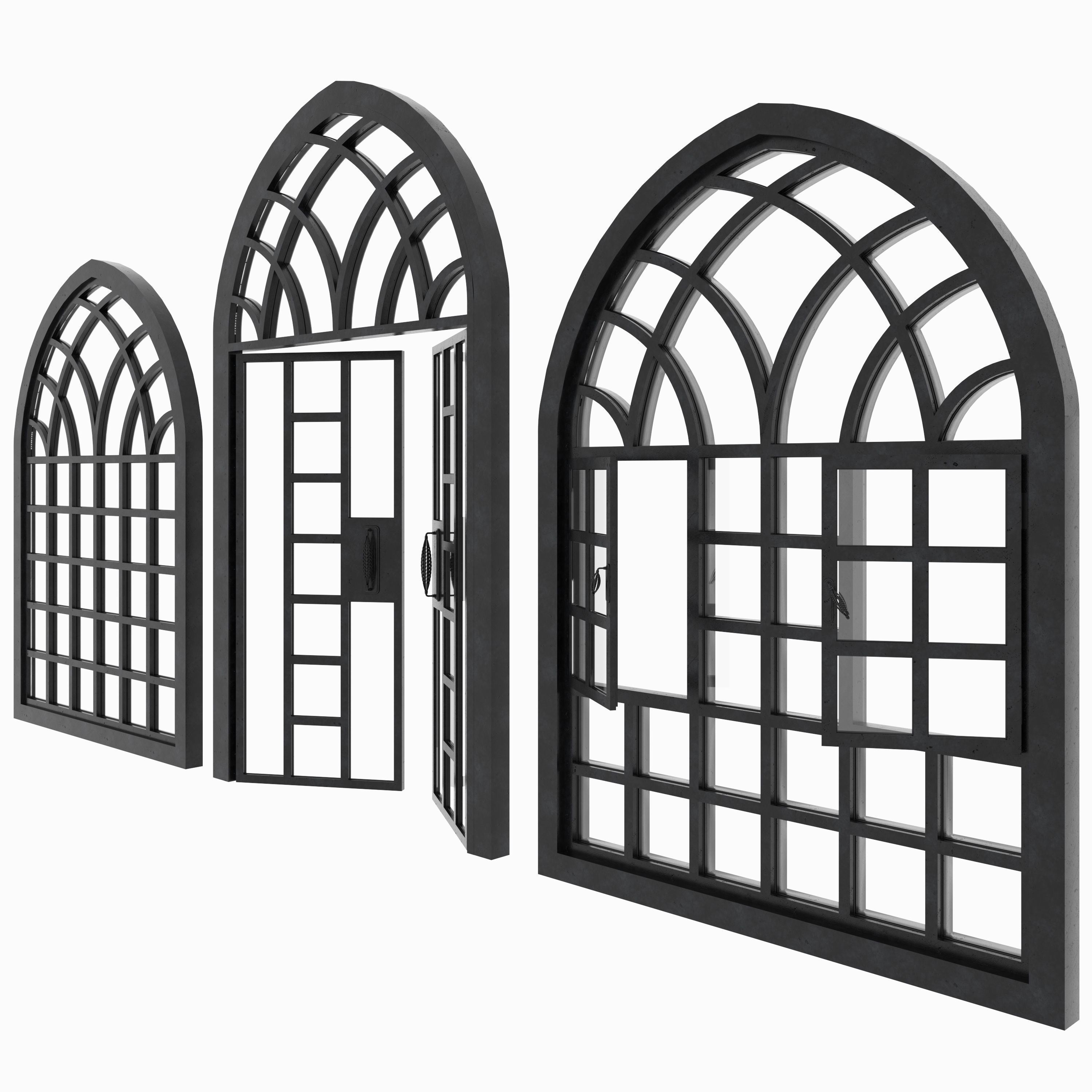 Arch Windows - Doors Animated Set 3D model_4