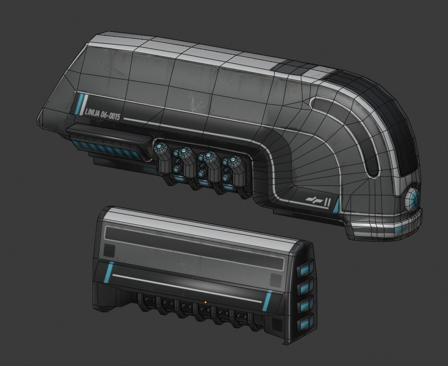 Sci-fi train with wagon Low-poly 3D model_8