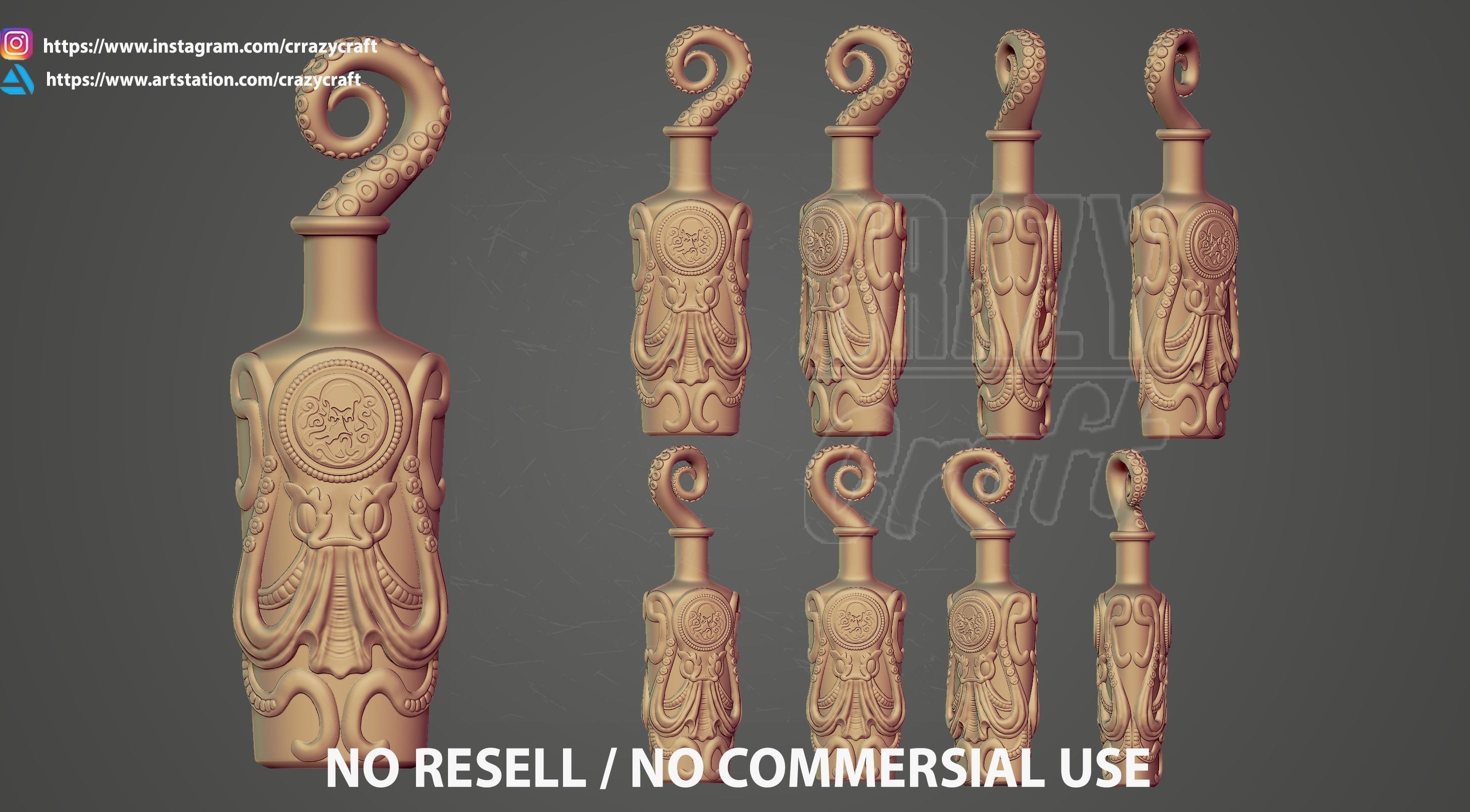 Undertow octopus bottle 3D print model_3