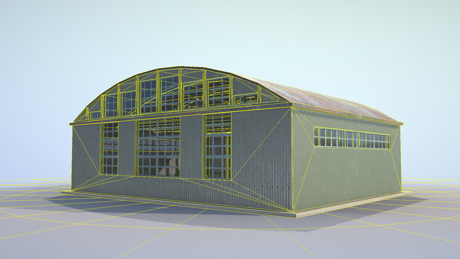 Airport Hangar SmallHangar 01 closed open with damage Low-poly 3D model_13