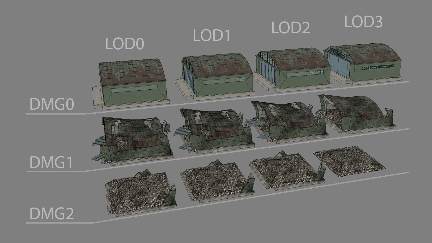 Airport Hangar SmallHangar 01 closed open with damage Low-poly 3D model_1