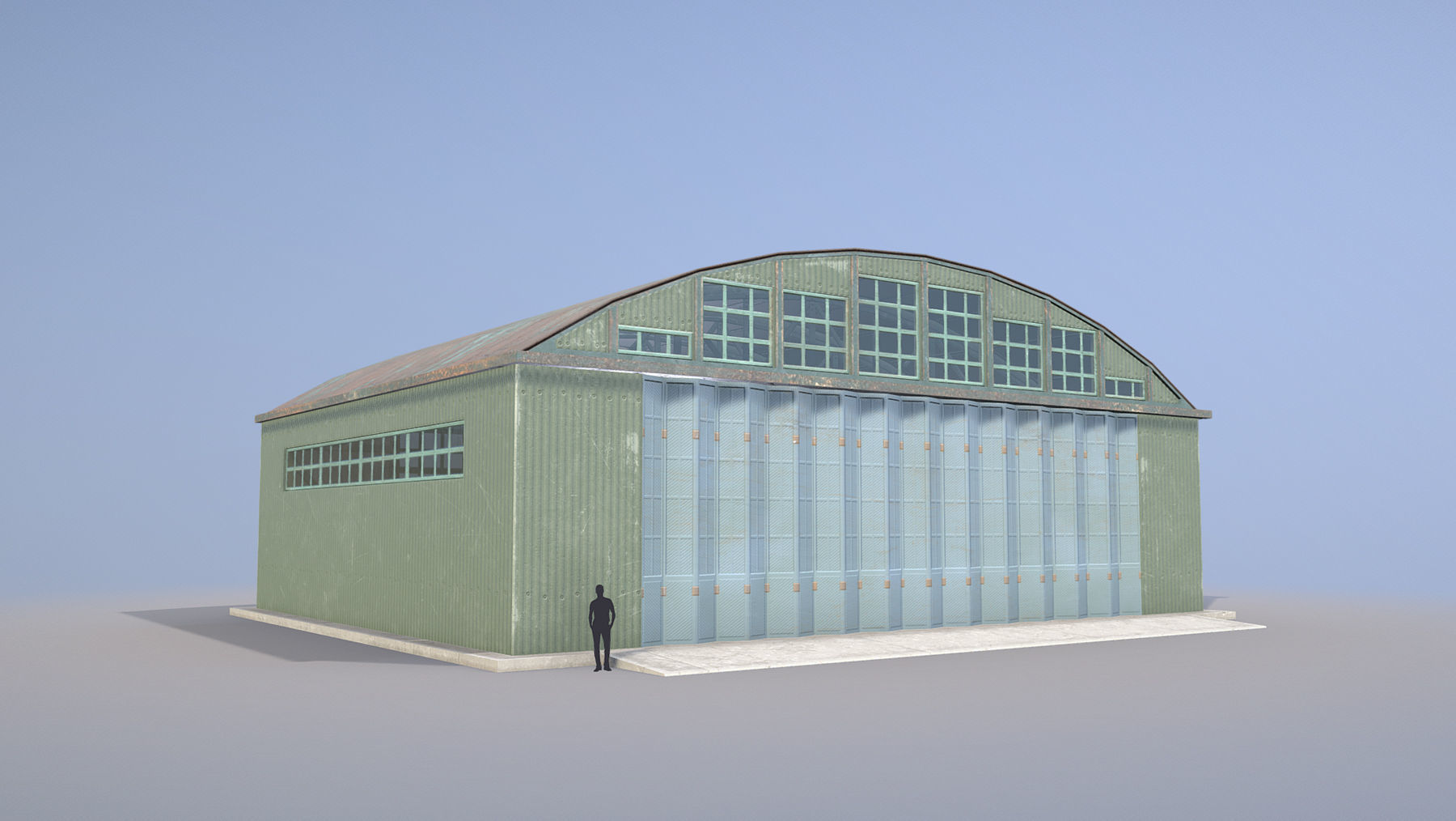 Airport Hangar SmallHangar 01 closed open with damage Low-poly 3D model_2