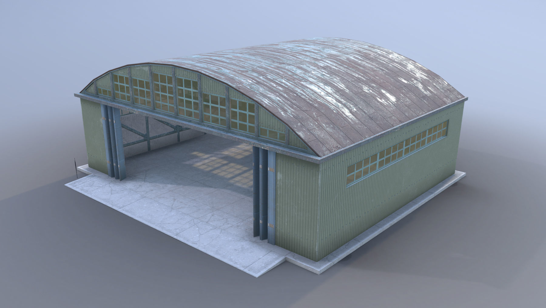 Airport Hangar SmallHangar 01 closed open with damage Low-poly 3D model_6
