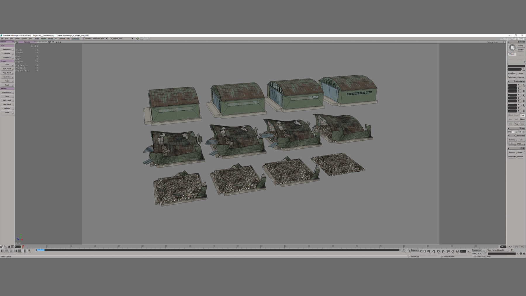 Airport Hangar SmallHangar 01 closed open with damage Low-poly 3D model_16