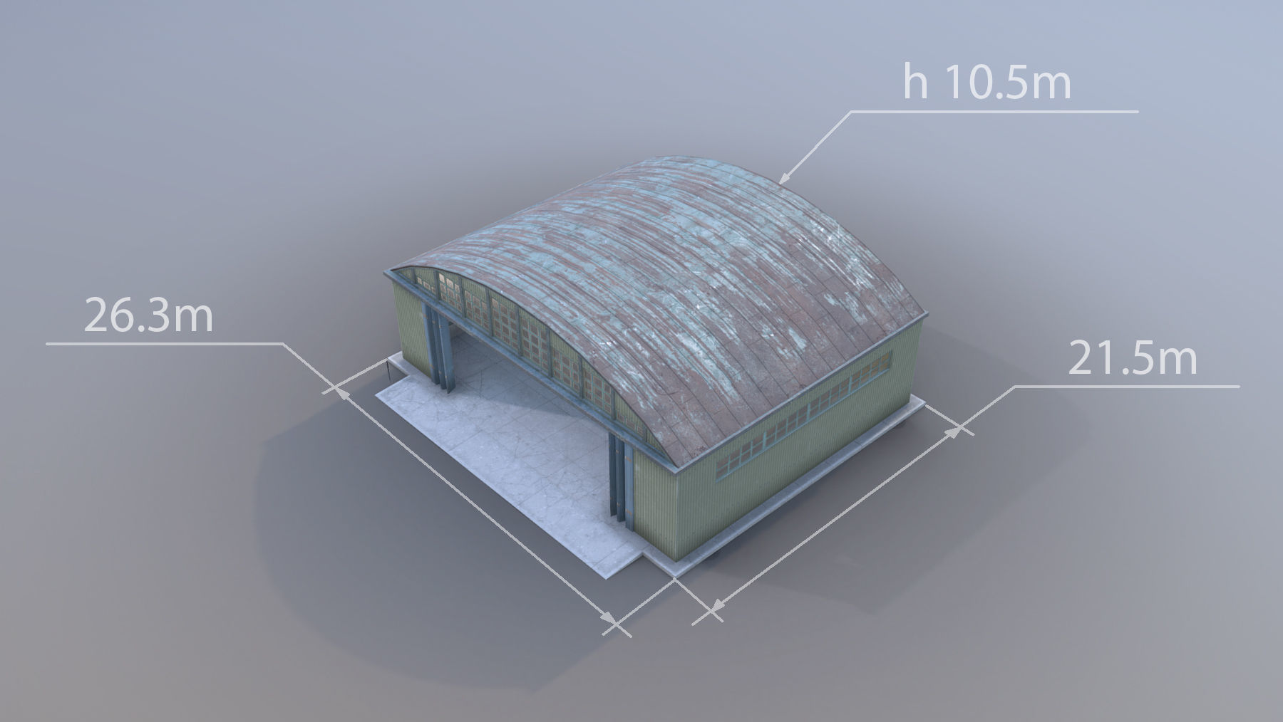 Airport Hangar SmallHangar 01 closed open with damage Low-poly 3D model_5