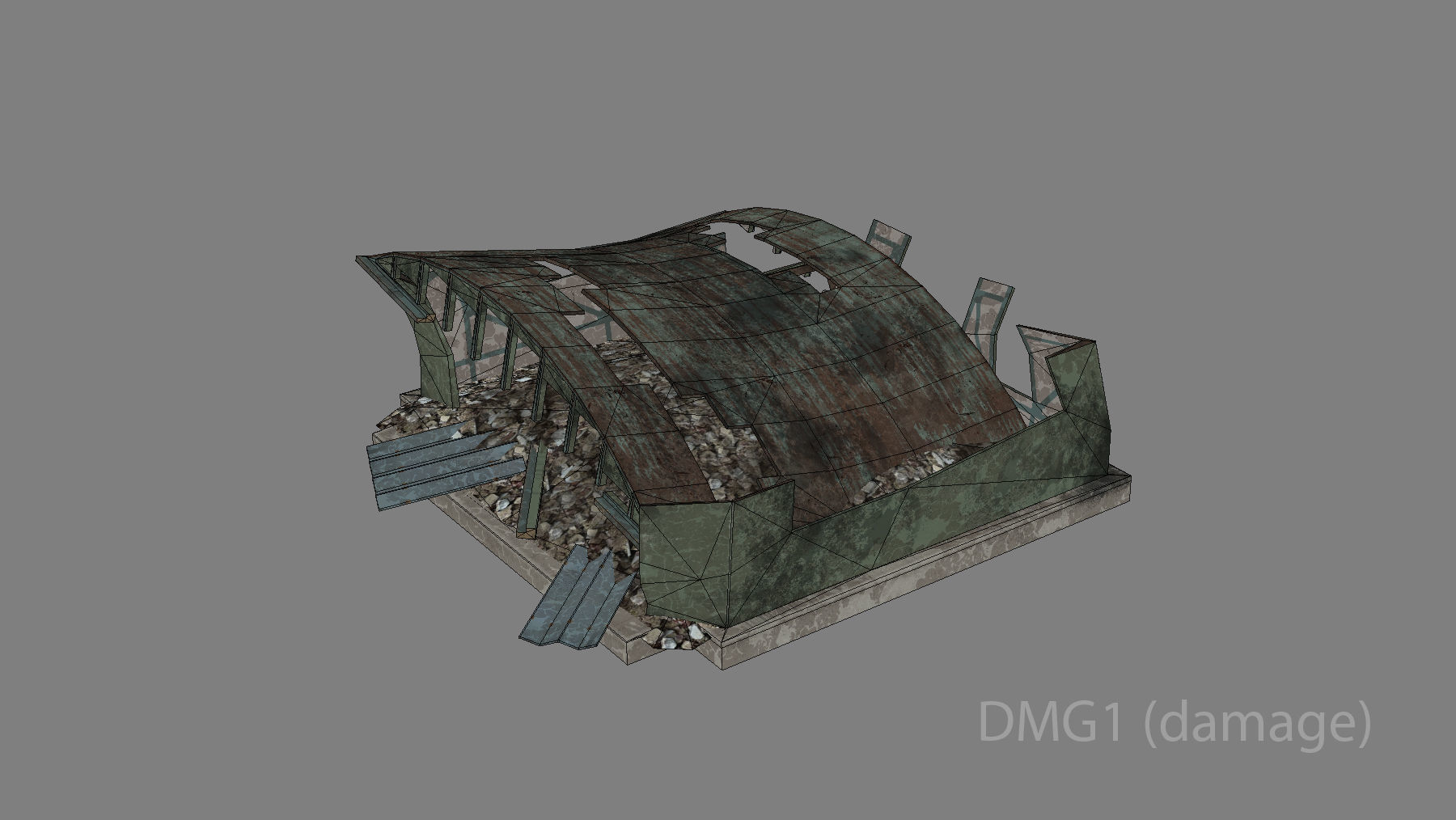 Airport Hangar SmallHangar 01 closed open with damage Low-poly 3D model_8