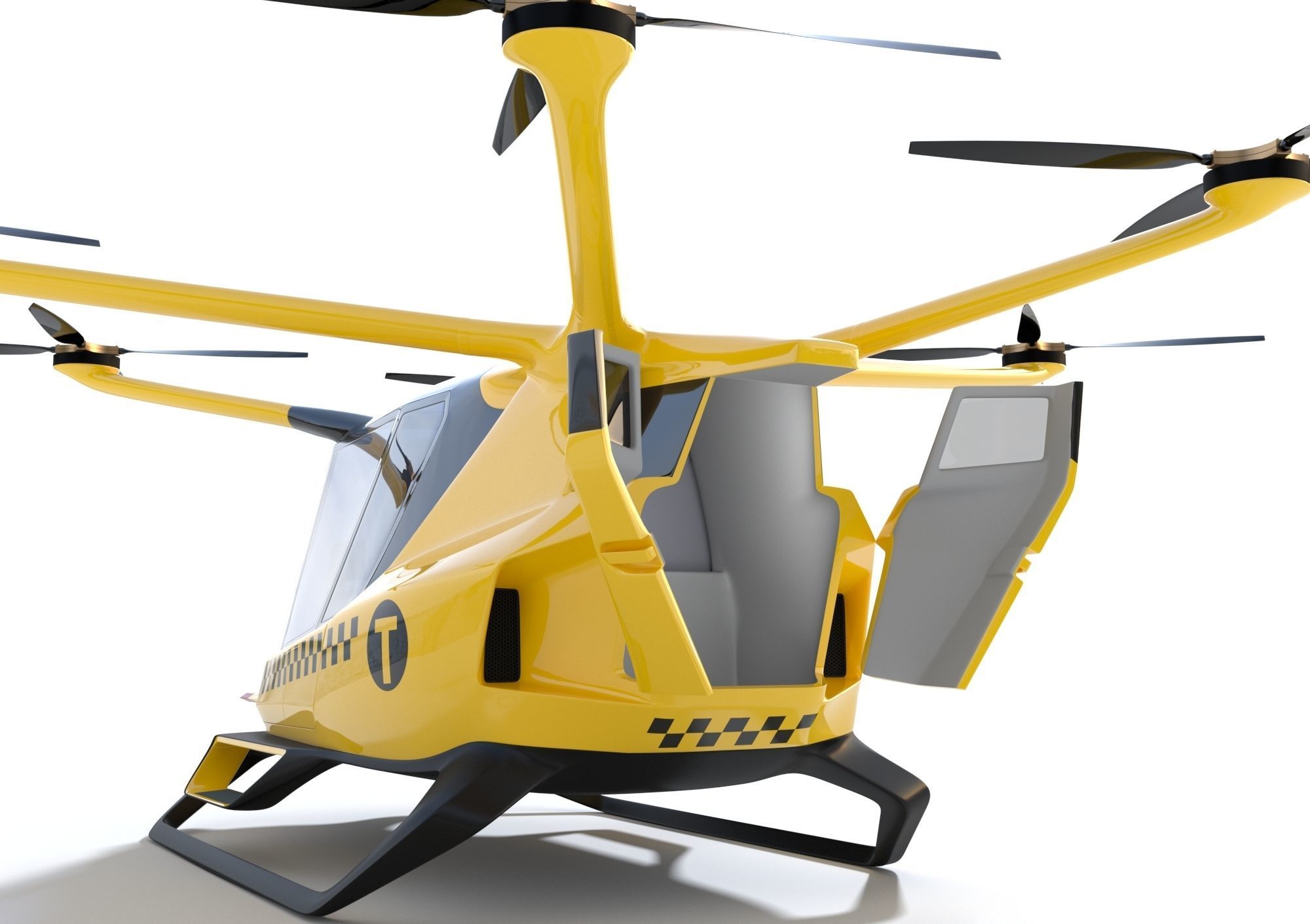 Yellow Taxi Drone with Interior 3D model_10