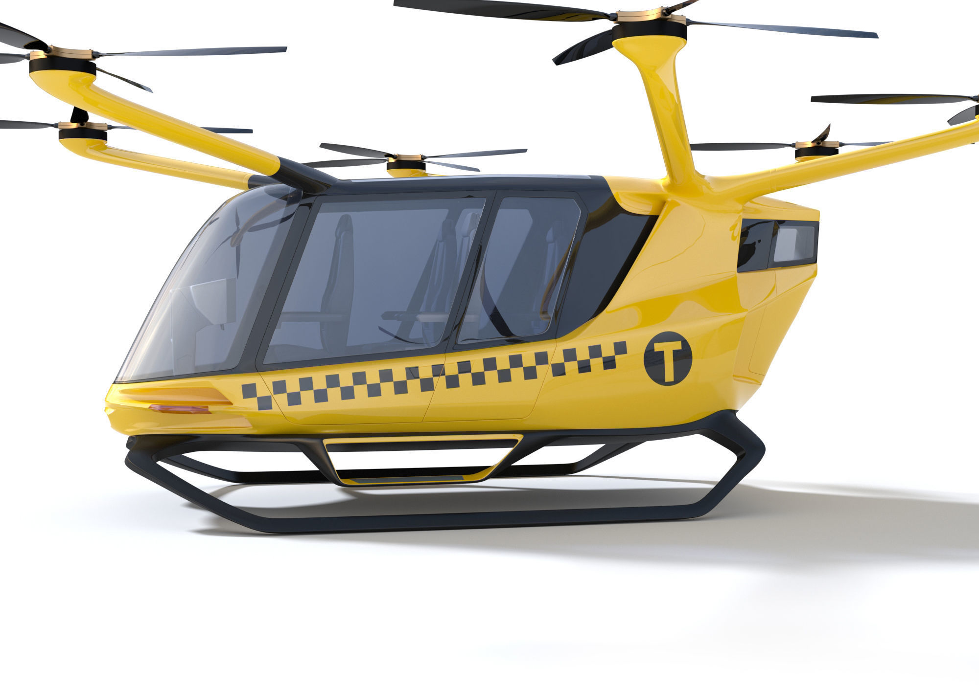 Yellow Taxi Drone with Interior 3D model_6