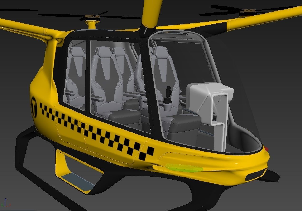 Yellow Taxi Drone with Interior 3D model_14