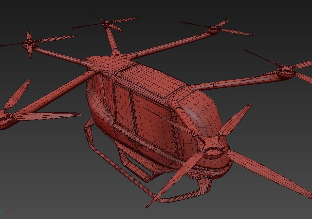 Yellow Taxi Drone with Interior 3D model_35