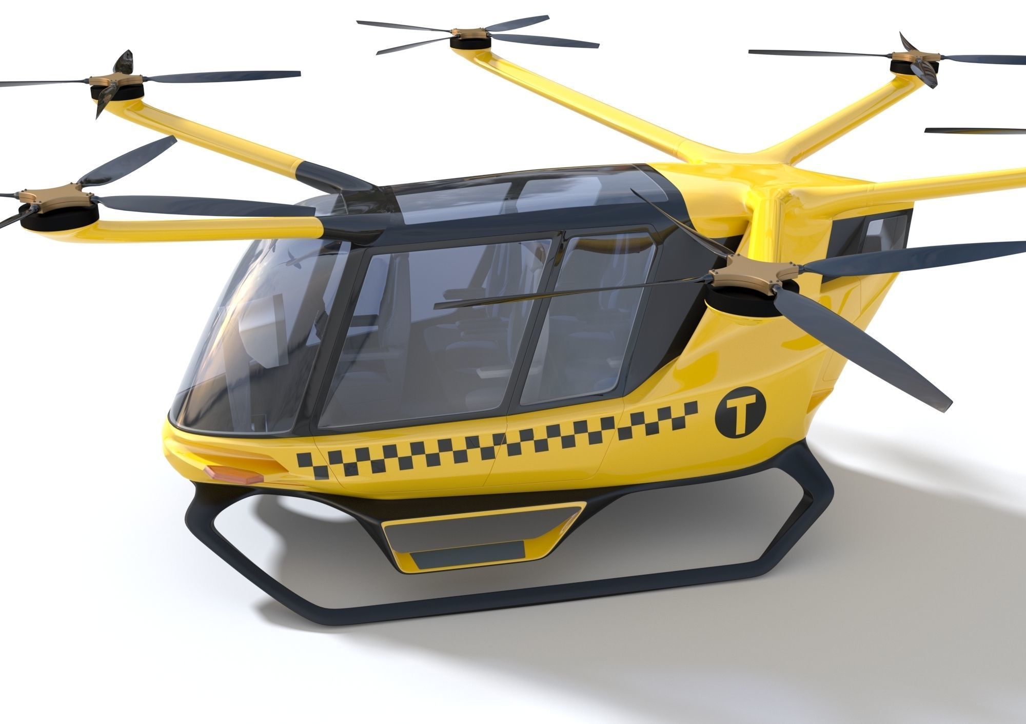 Yellow Taxi Drone with Interior 3D model_4