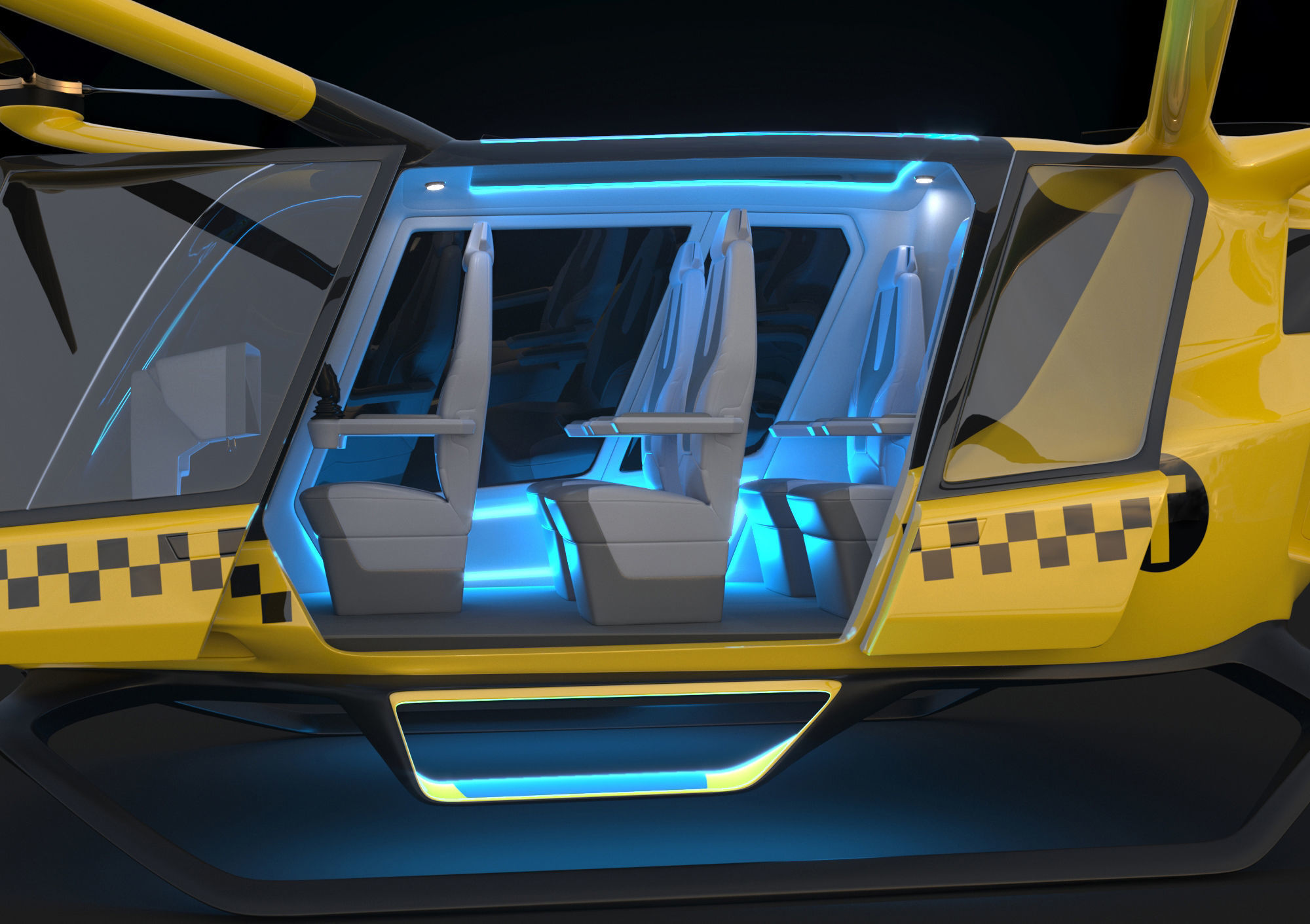 Yellow Taxi Drone with Interior 3D model_1