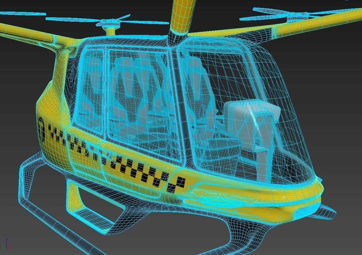Yellow Taxi Drone with Interior 3D model_15