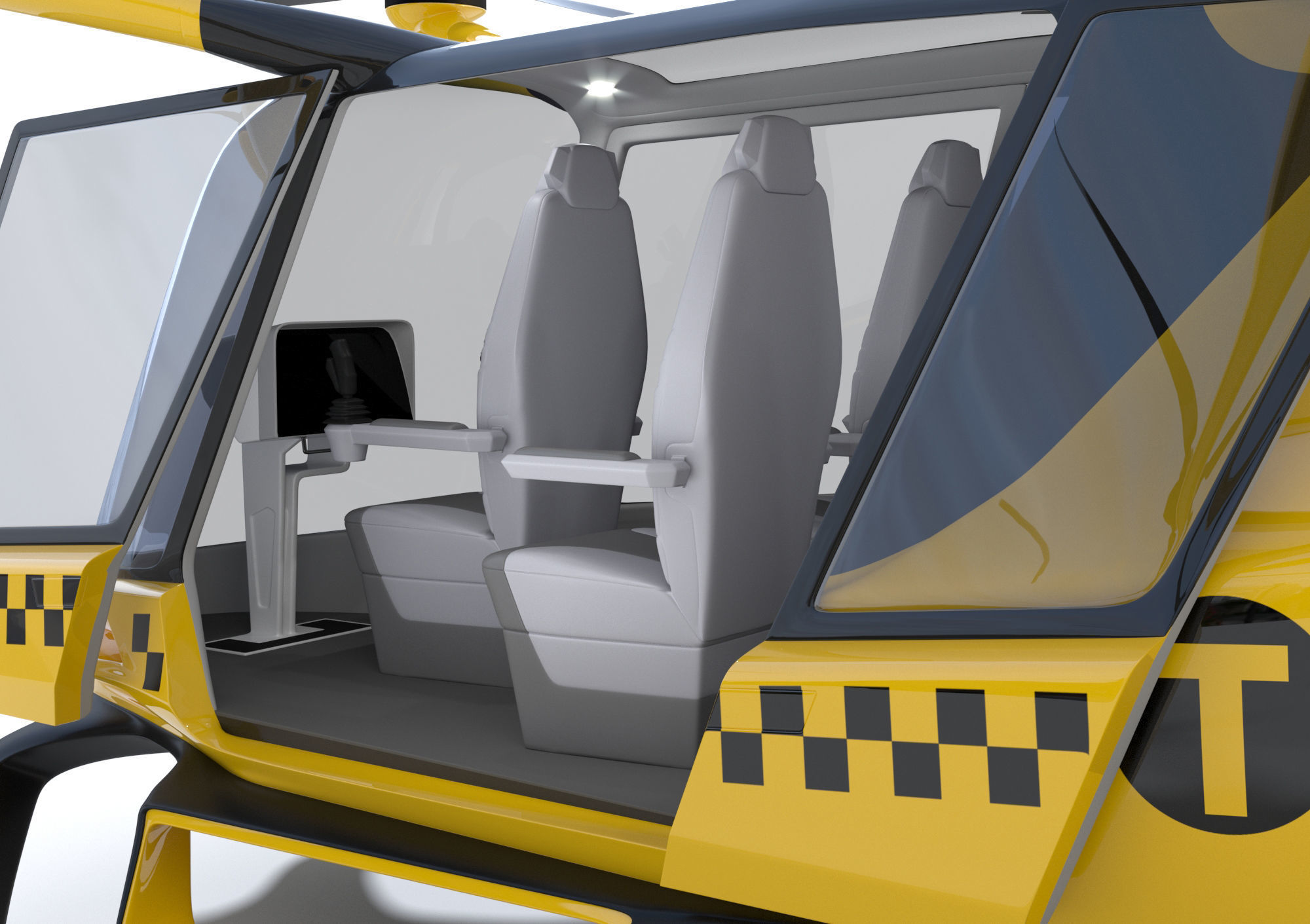 Yellow Taxi Drone with Interior 3D model_9