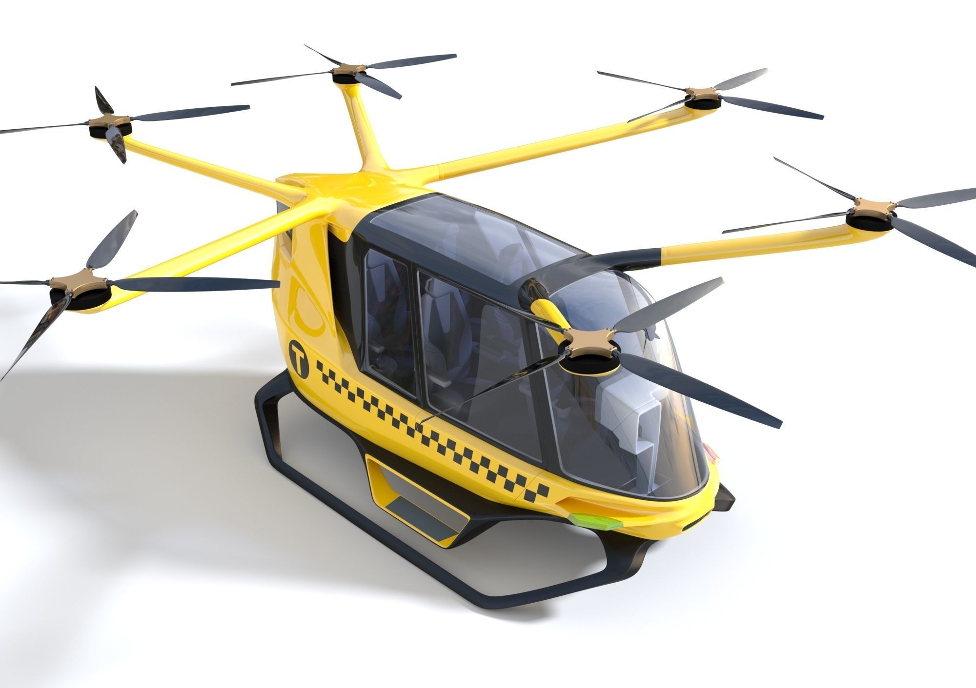 Yellow Taxi Drone with Interior 3D model_2