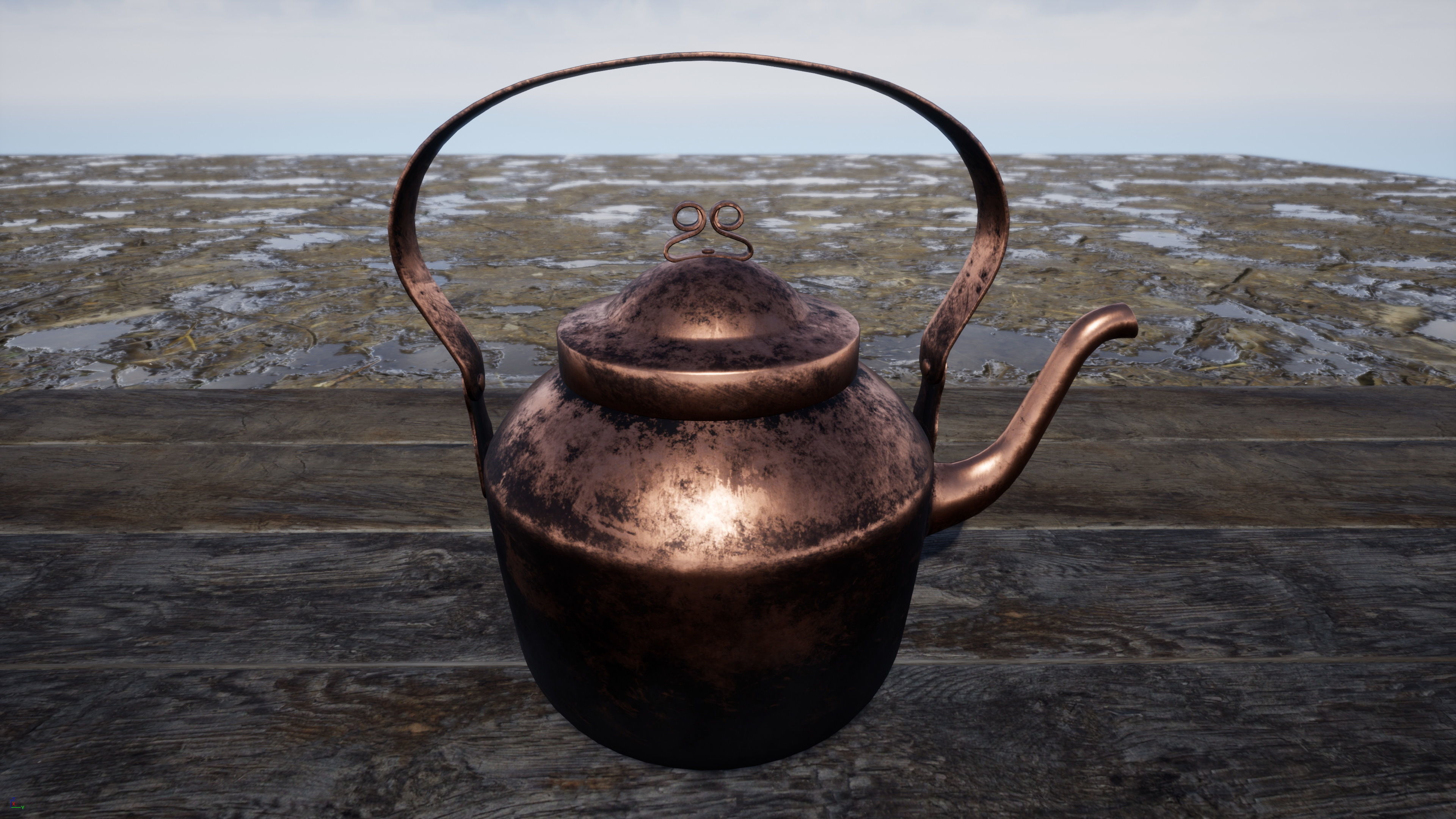 Old Copper Kettle Low-poly 3D model_7