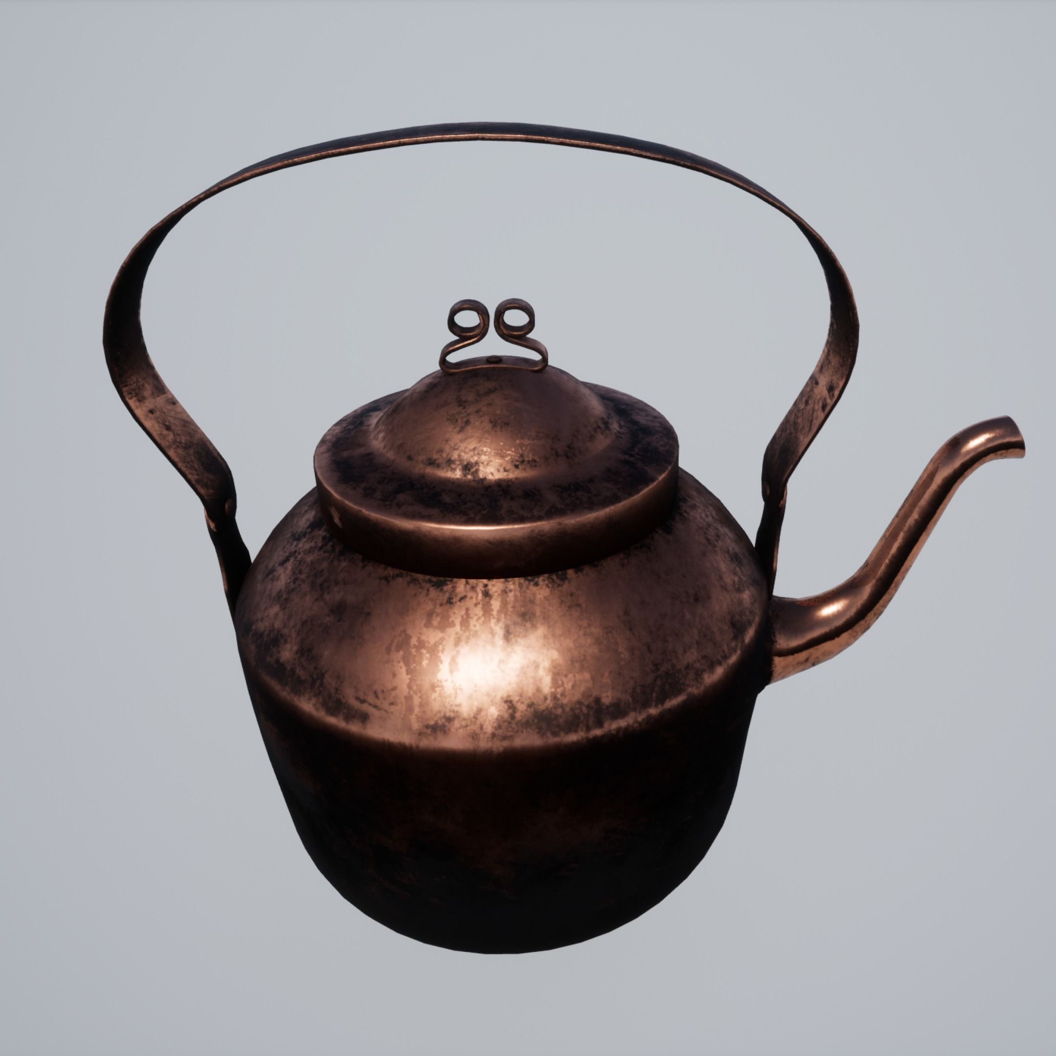 Old Copper Kettle Low-poly 3D model_0