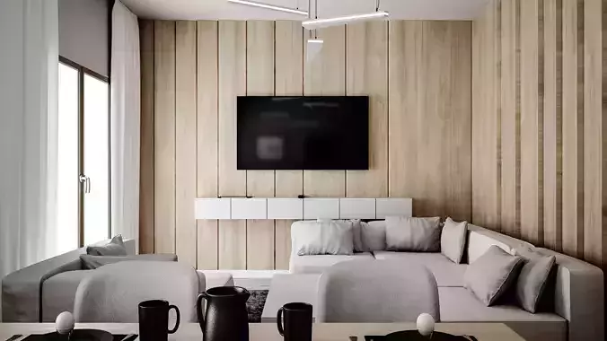 Living Room and Dining Table - Architectural Interior 01 3D model