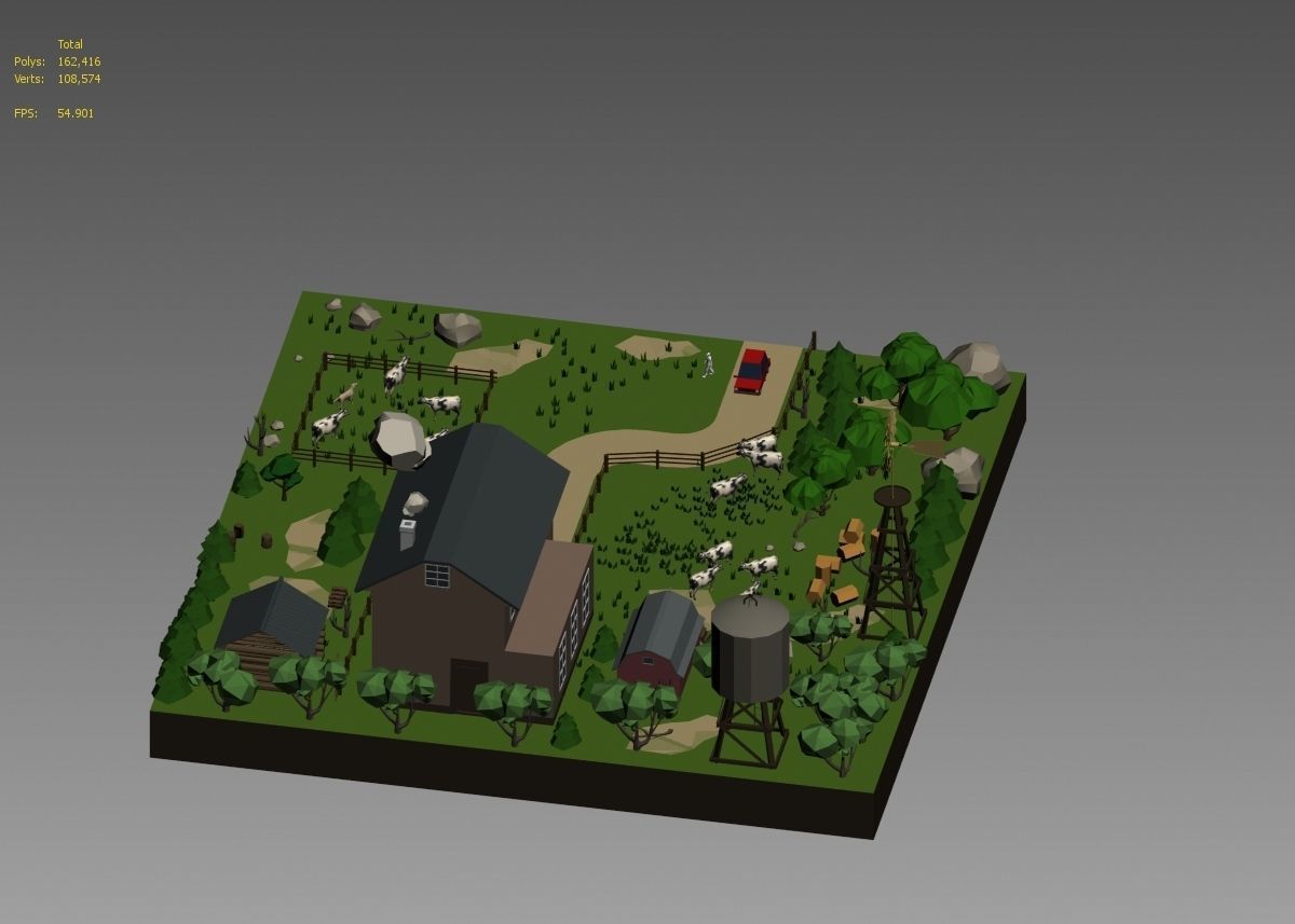 low poly farm with animals and trees 3D model_13