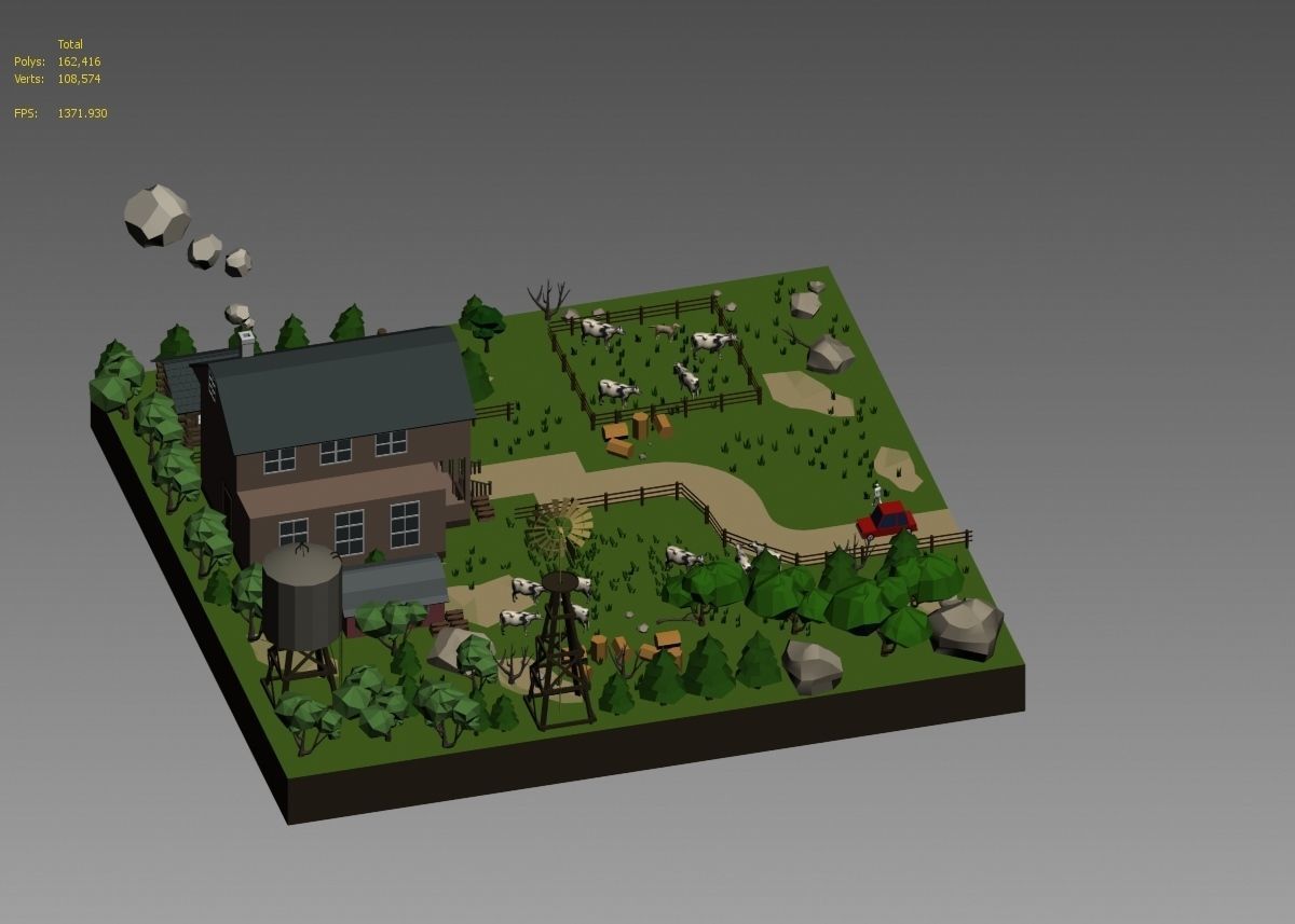 low poly farm with animals and trees 3D model_26