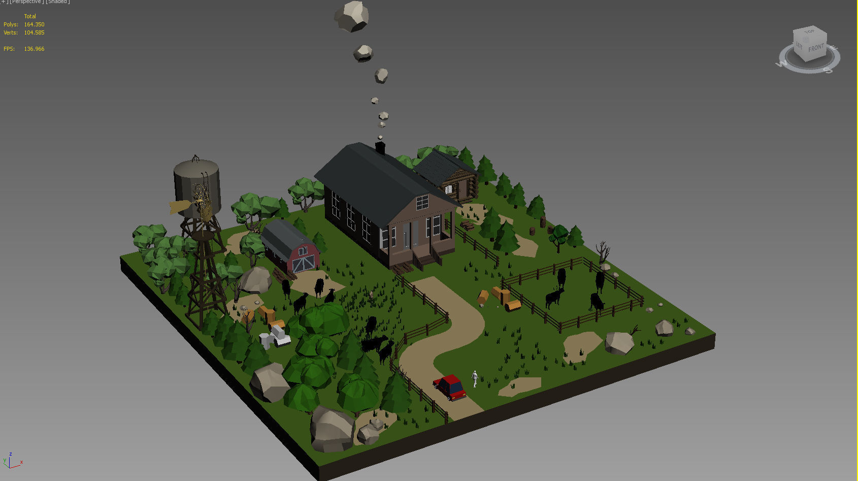 low poly farm with animals and trees 3D model_5