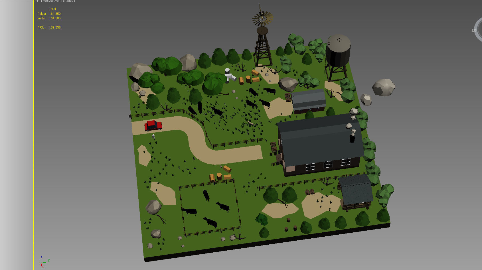 low poly farm with animals and trees 3D model_4