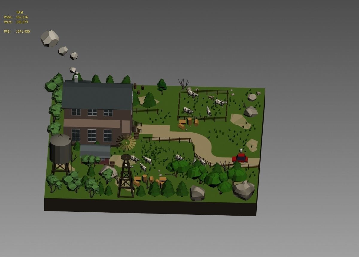 low poly farm with animals and trees 3D model_11