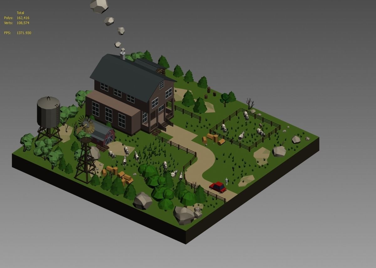 low poly farm with animals and trees 3D model_44