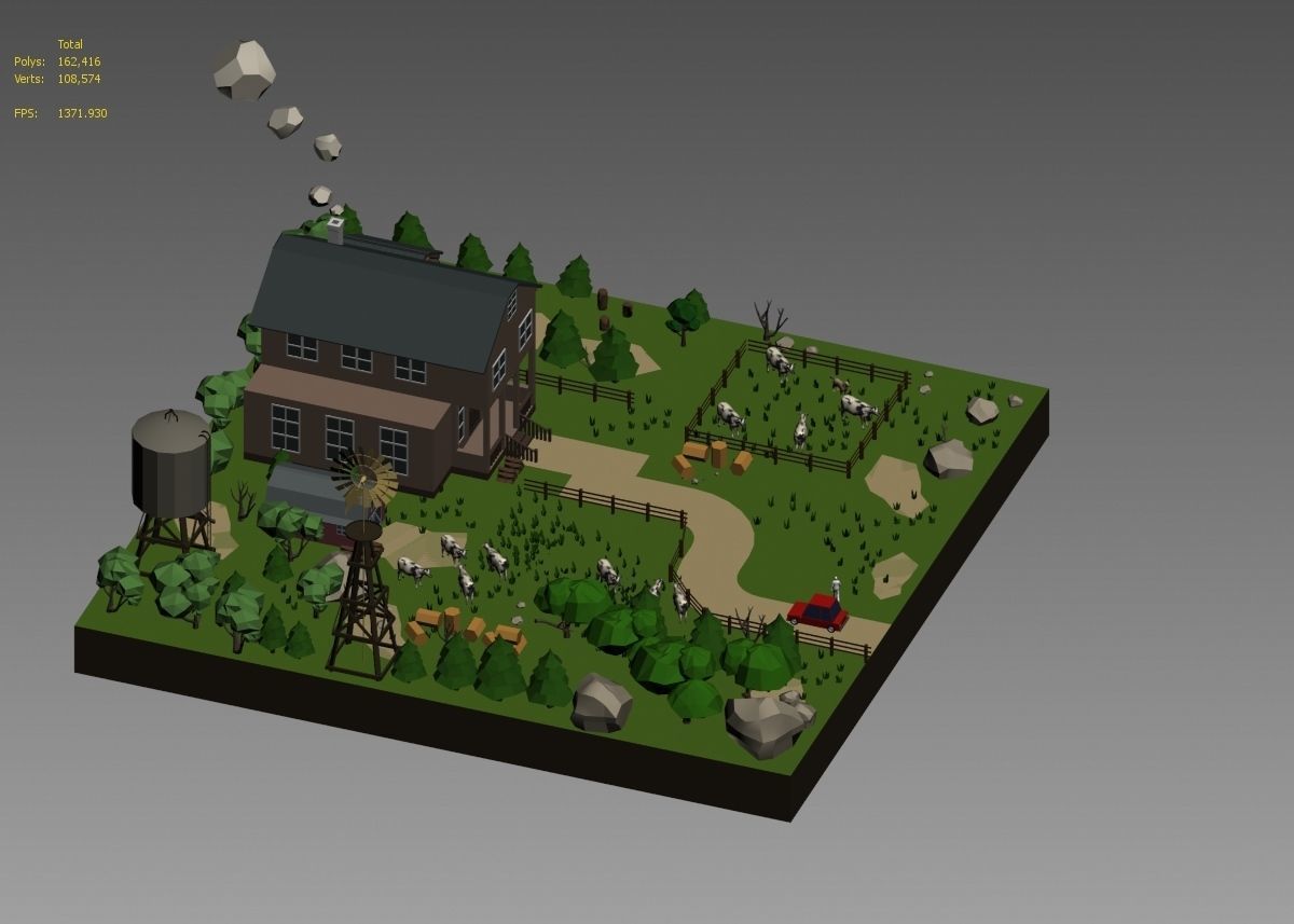 low poly farm with animals and trees 3D model_22