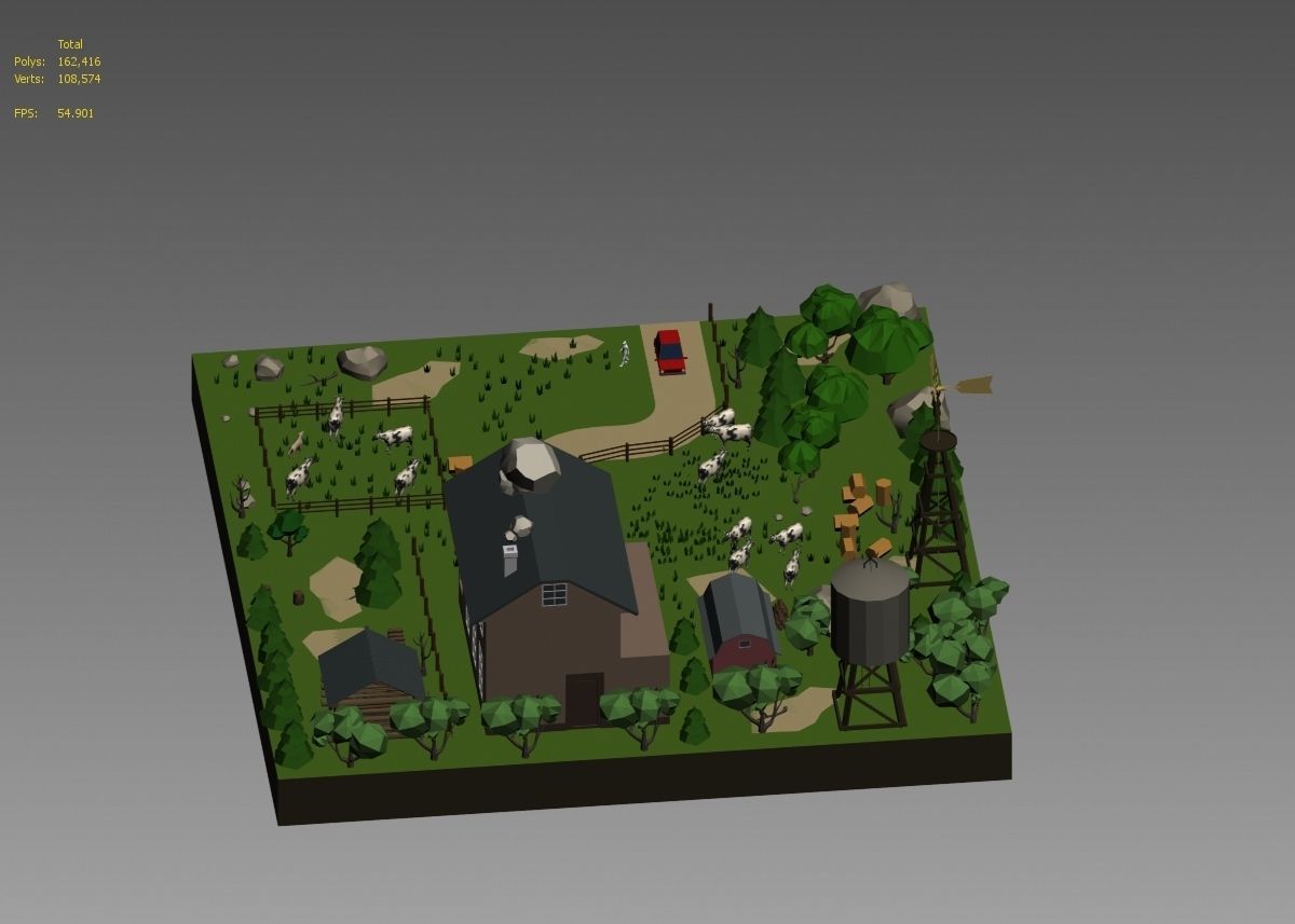 low poly farm with animals and trees 3D model_10