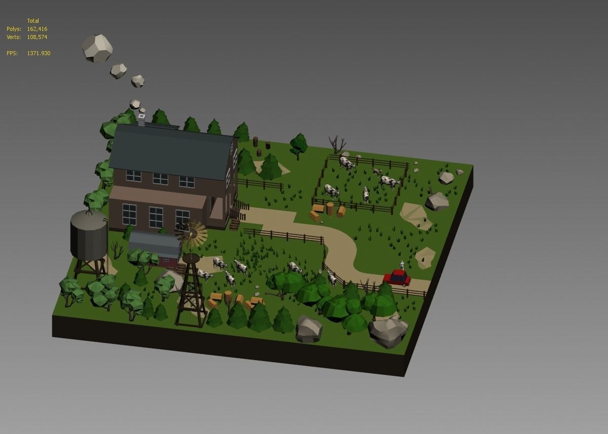 low poly farm with animals and trees 3D model_17