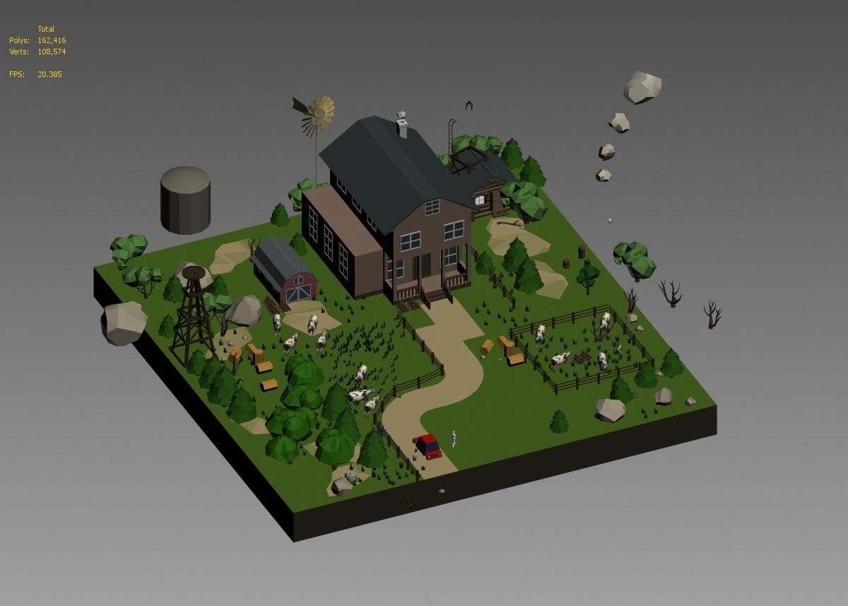 low poly farm with animals and trees 3D model_40